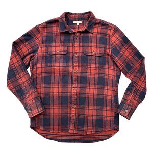 Uniqlo Thick Flannel Plaid Button Up Shirt Shacket Red Blue Cabincore Mens M